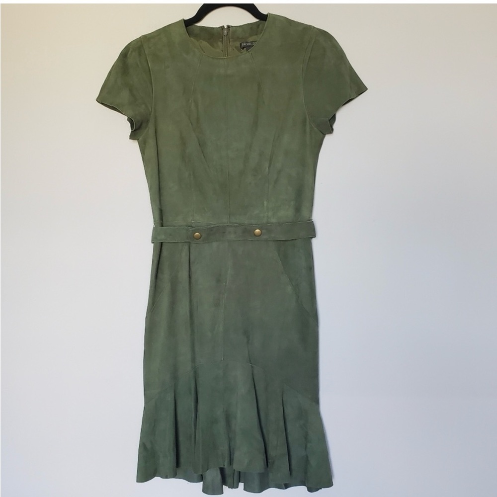 Rachel Zoe sz 4 goatsuede dress in olive green. Fab dress. Super soft suede.